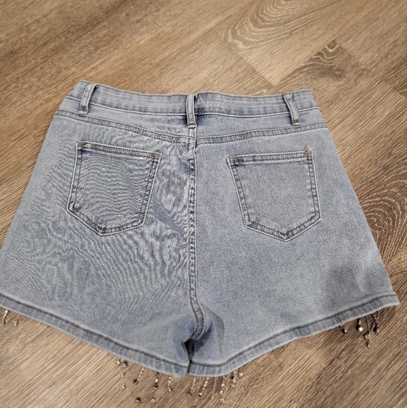 NWOT Rhinestone fringe denim shorts - Picture 2 of 14